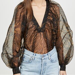 GANNI Tiger Print Organza Blouse